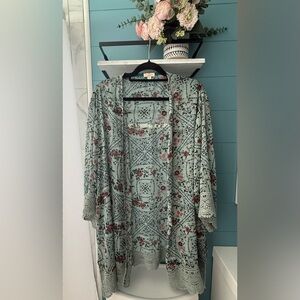 Mason & Belle 3X Floral Boho Kimono Lace Trim Duster Plus Size